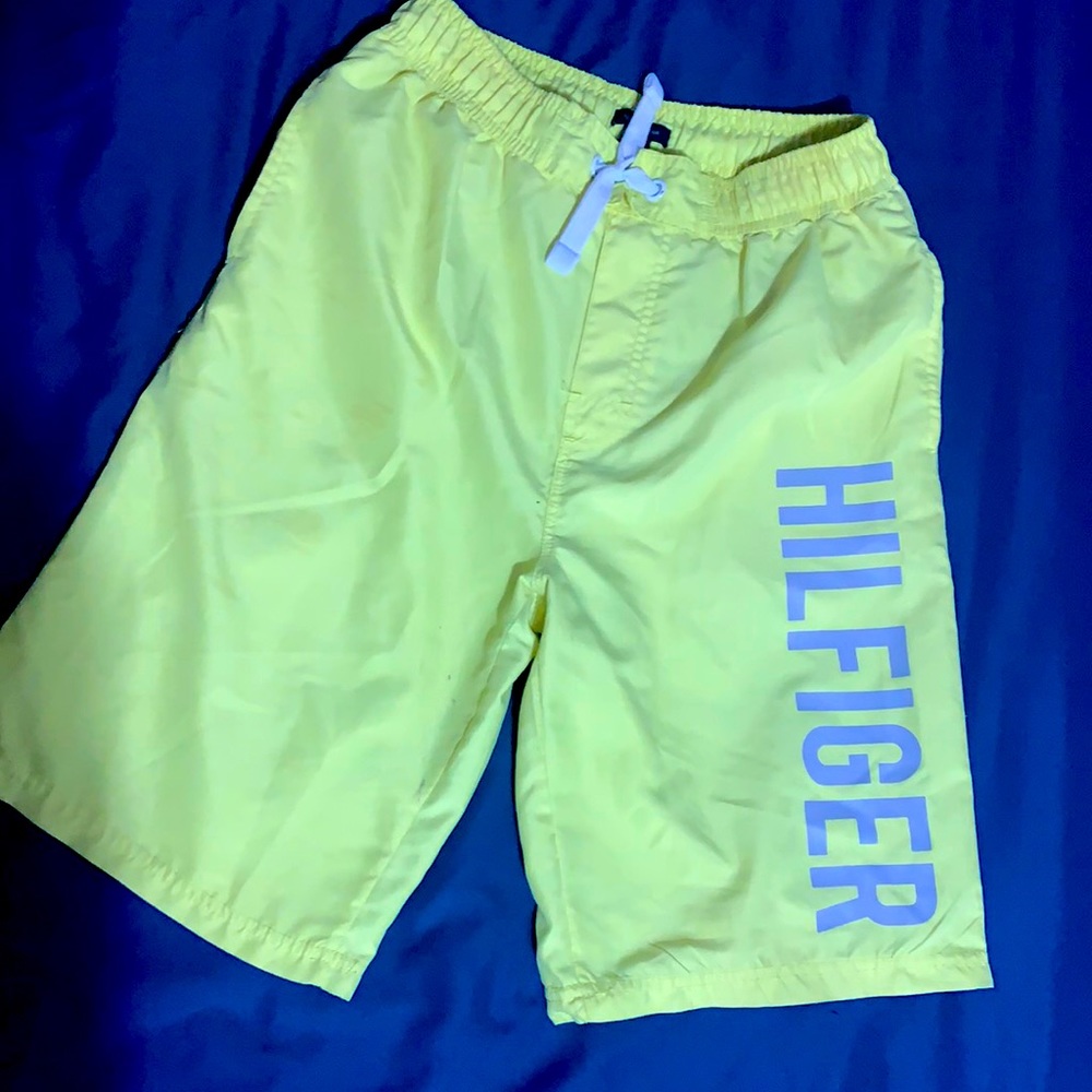 Tommy Hilfiger swim trunks. Neon yellow
